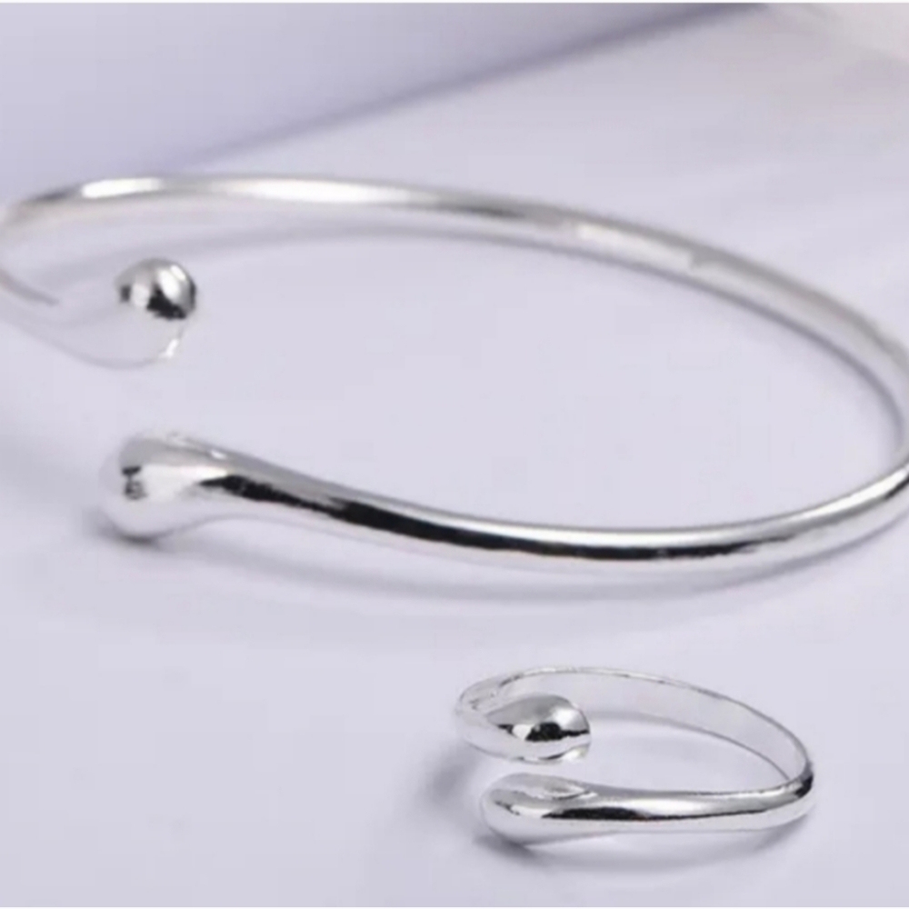 925 Sterling Silver Waterdrop Jewelry Set Bracelet Necklace Earrings and Ring - Picture 16 of 16